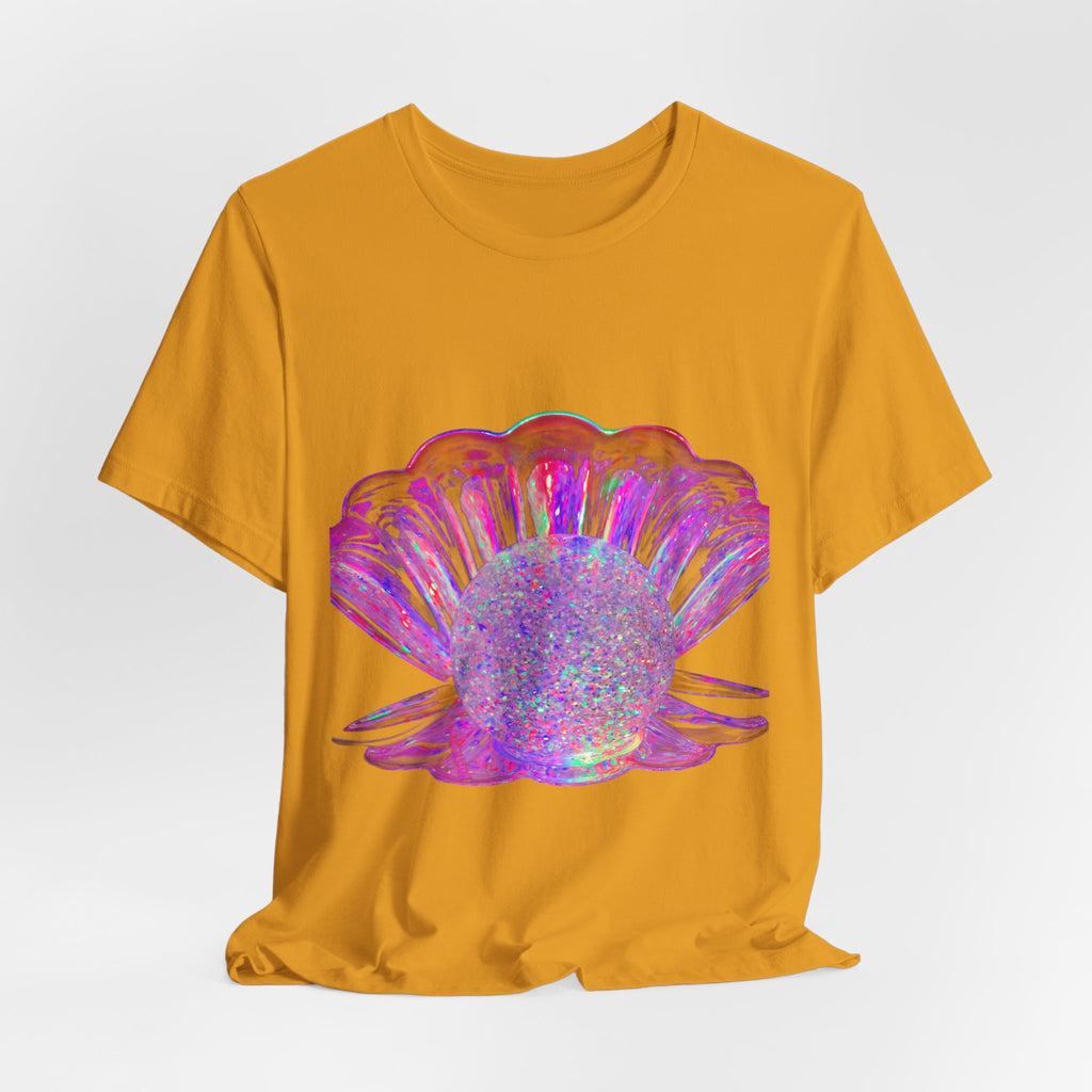 Holographic Pink Pearl Shell Tee — Iridescent Mermaid Beach T-Shirt