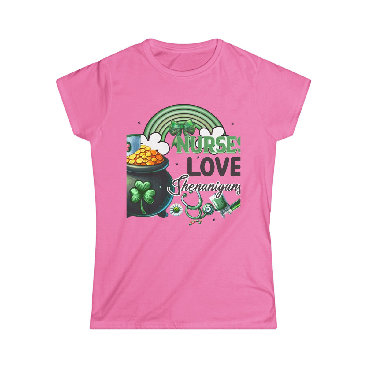 Nurse Love Shenanigans Women's Tee – St. Patrick's Day Shamrock & Pot of Gold