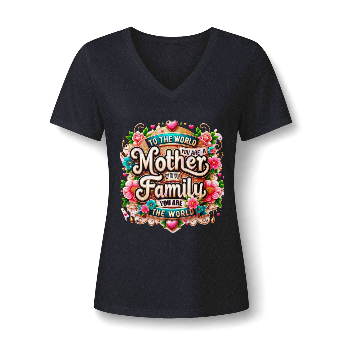 Mother of the Family V-Neck Tee – "To the World You Are a Mother" Floral Gift Shirt