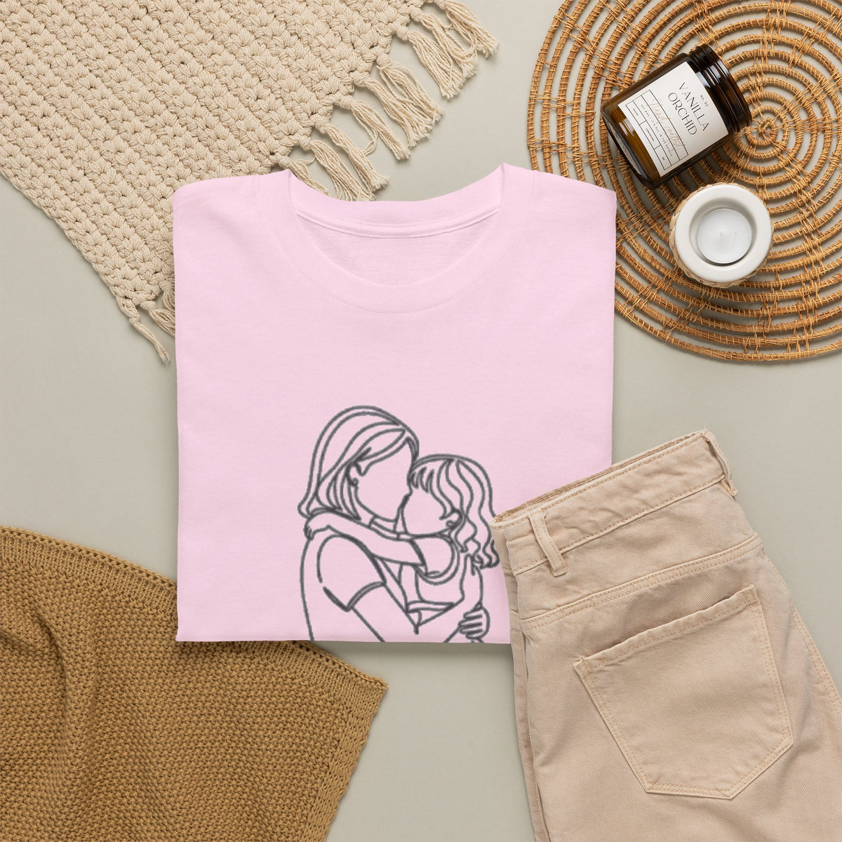 Mother and Daughter Line Art Tee — Minimalist Family Love Shirt