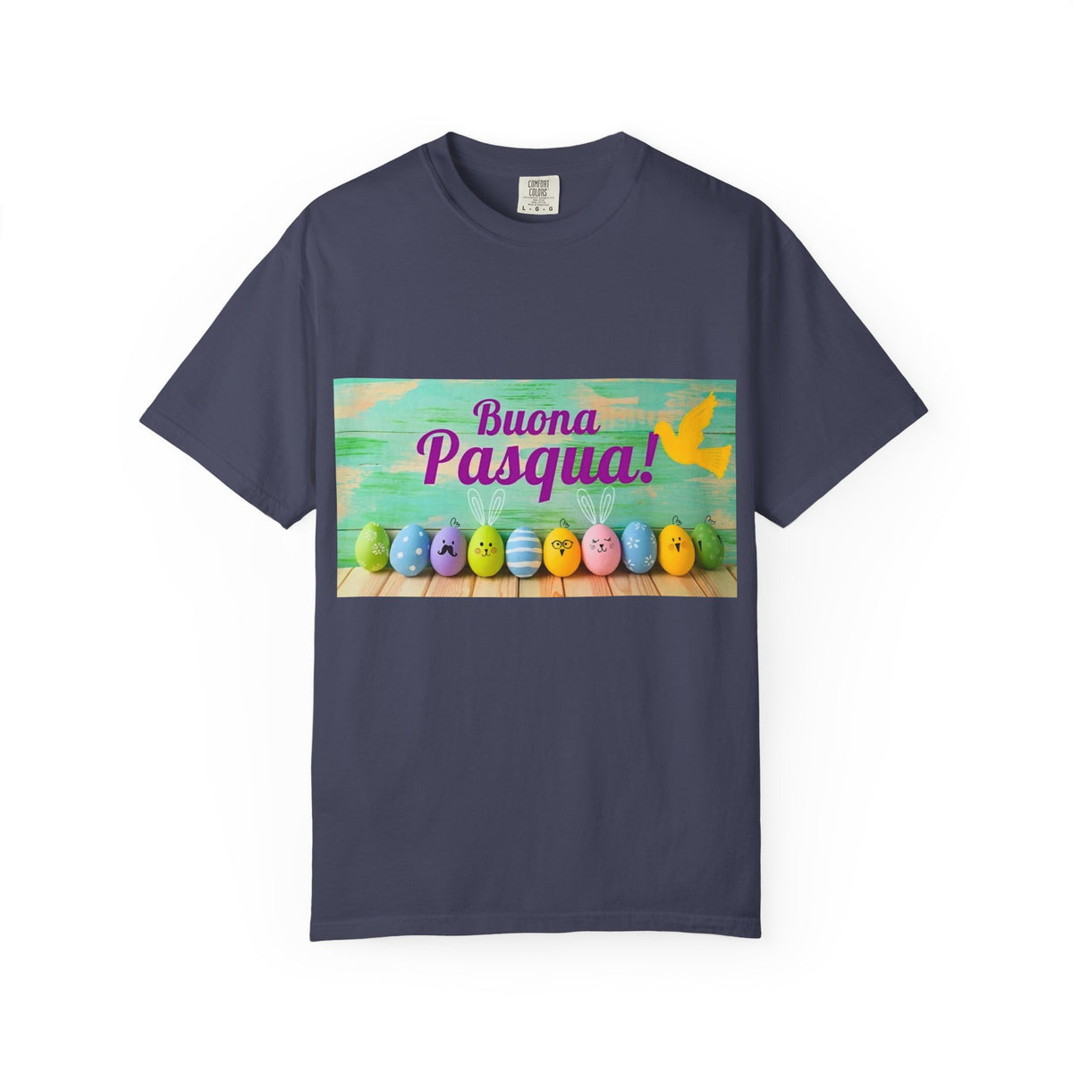Easter T-Shirt — "Buona Pasqua" Colorful Bunny Eggs Graphic