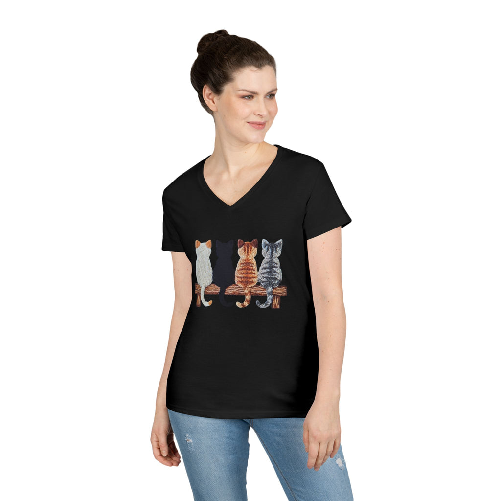 Cute Cats Sitting On A Fence Women’s V-Neck T-Shirt