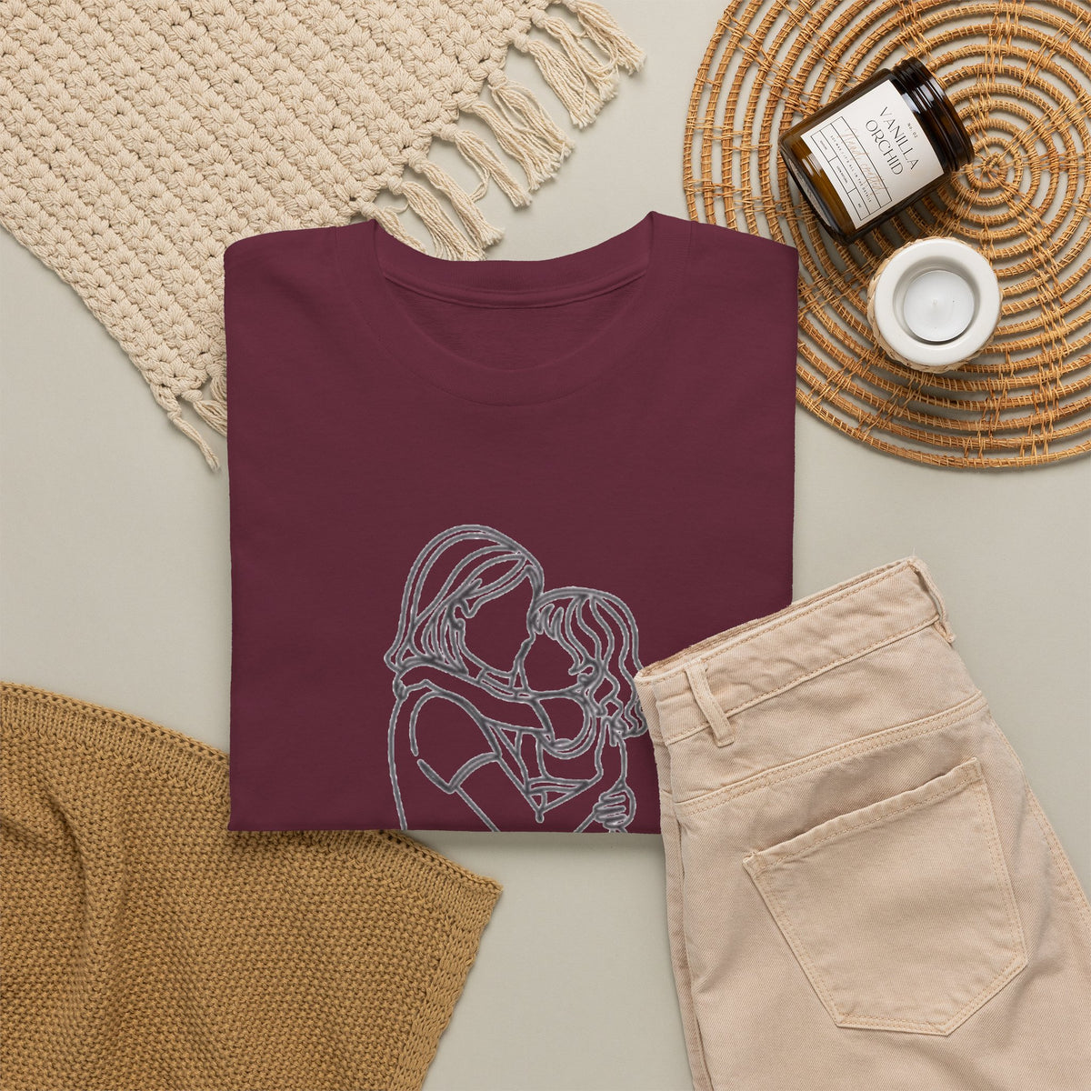 Mother and Daughter Line Art Tee — Minimalist Family Love Shirt