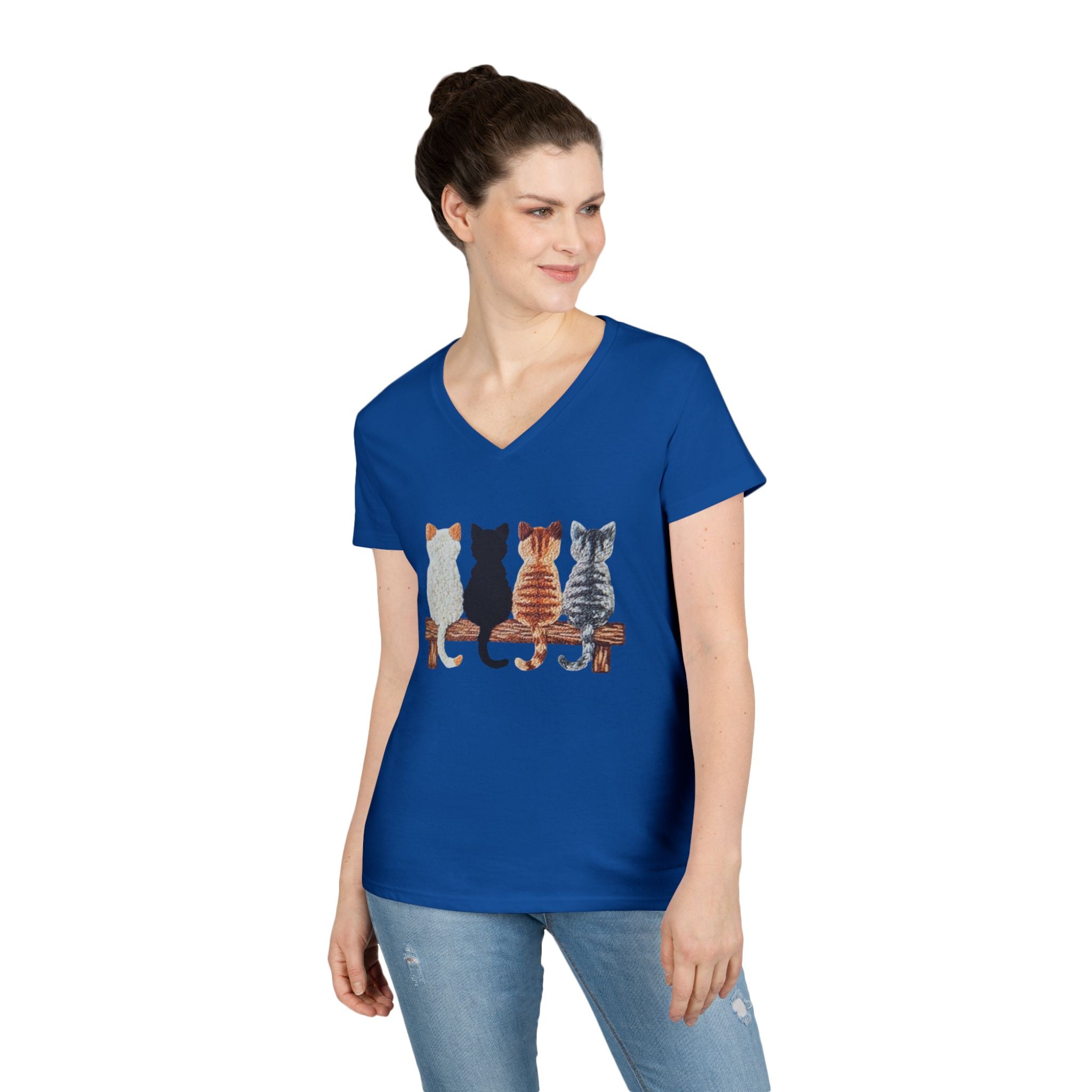 Cute Cats Sitting On A Fence Women’s V-Neck T-Shirt