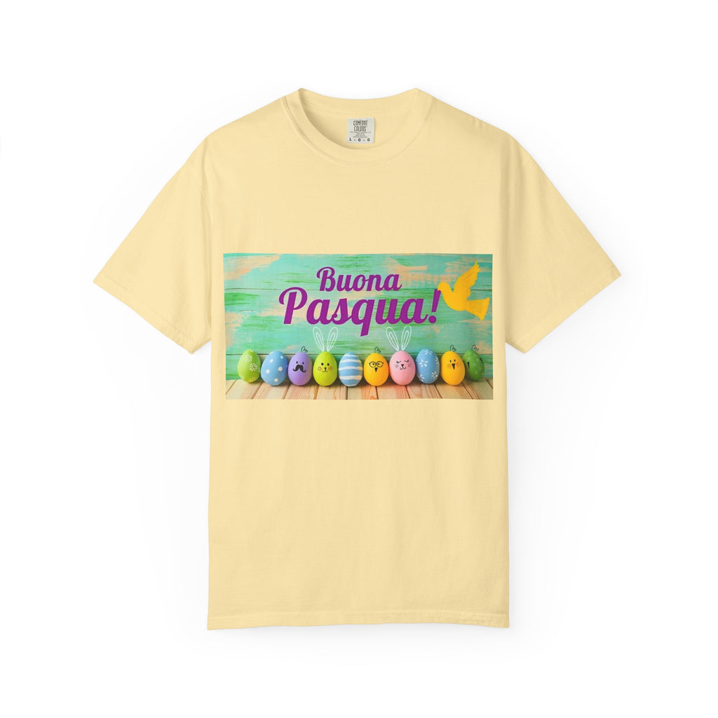 Easter T-Shirt — "Buona Pasqua" Colorful Bunny Eggs Graphic