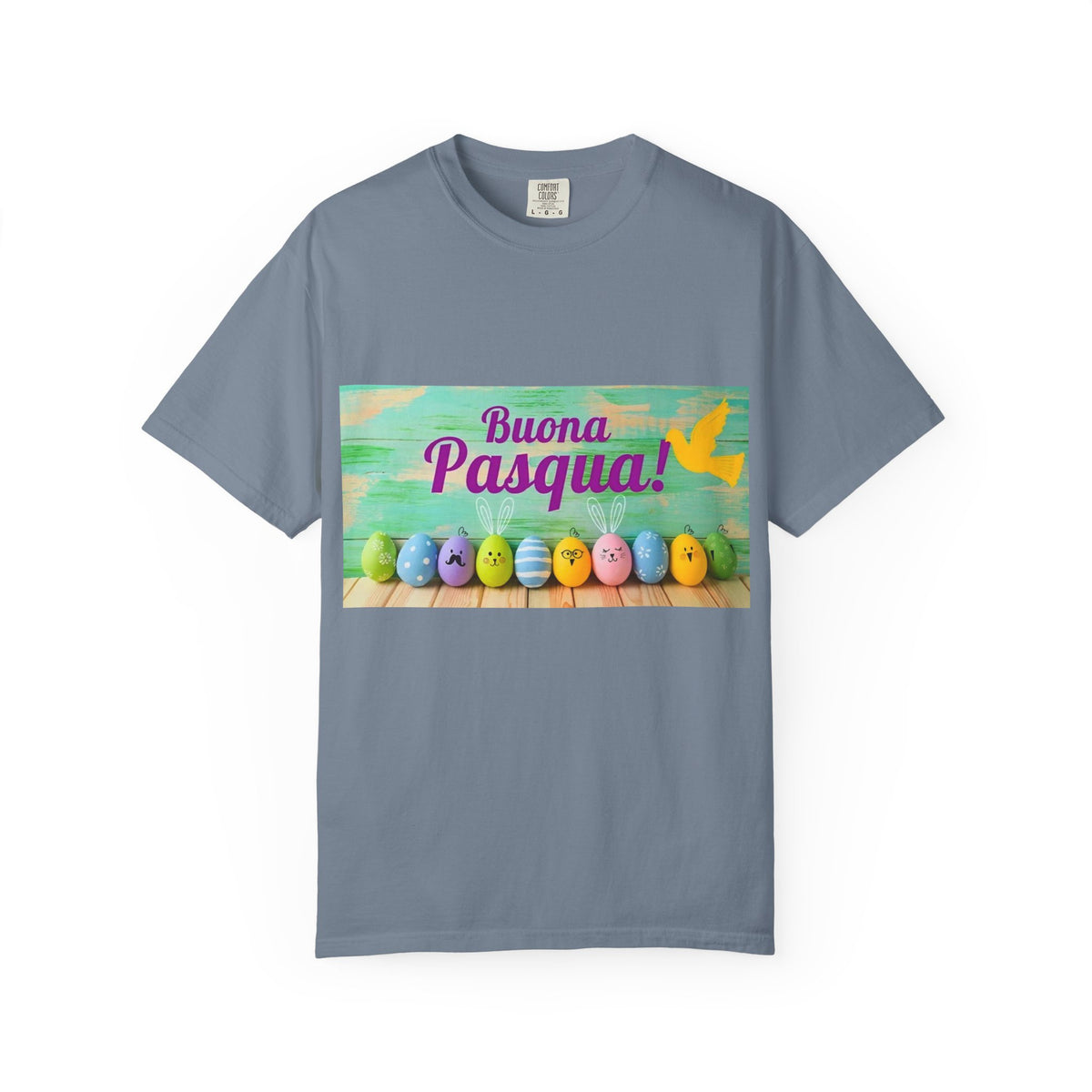 Easter T-Shirt — "Buona Pasqua" Colorful Bunny Eggs Graphic