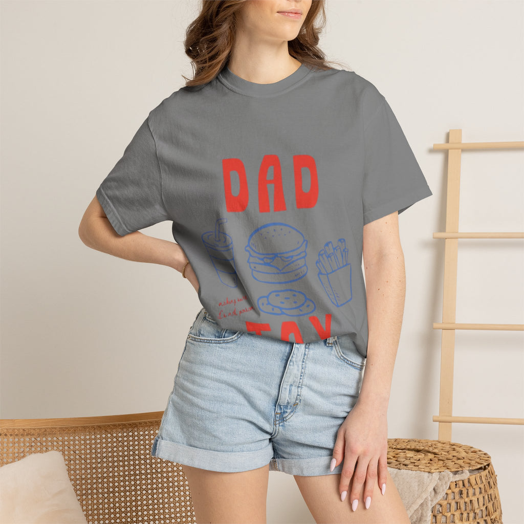 Dad Tax T-Shirt — Funny Father’s Day Tee with Burger, Fries & Drink Graphic