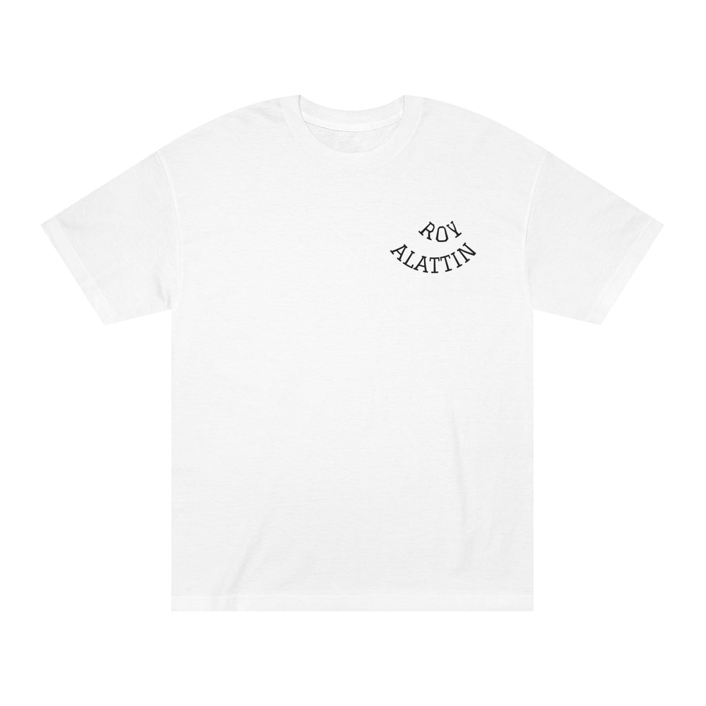 Heavy cotton unisex classic tee with crew neck, regular fit, and tear-away label