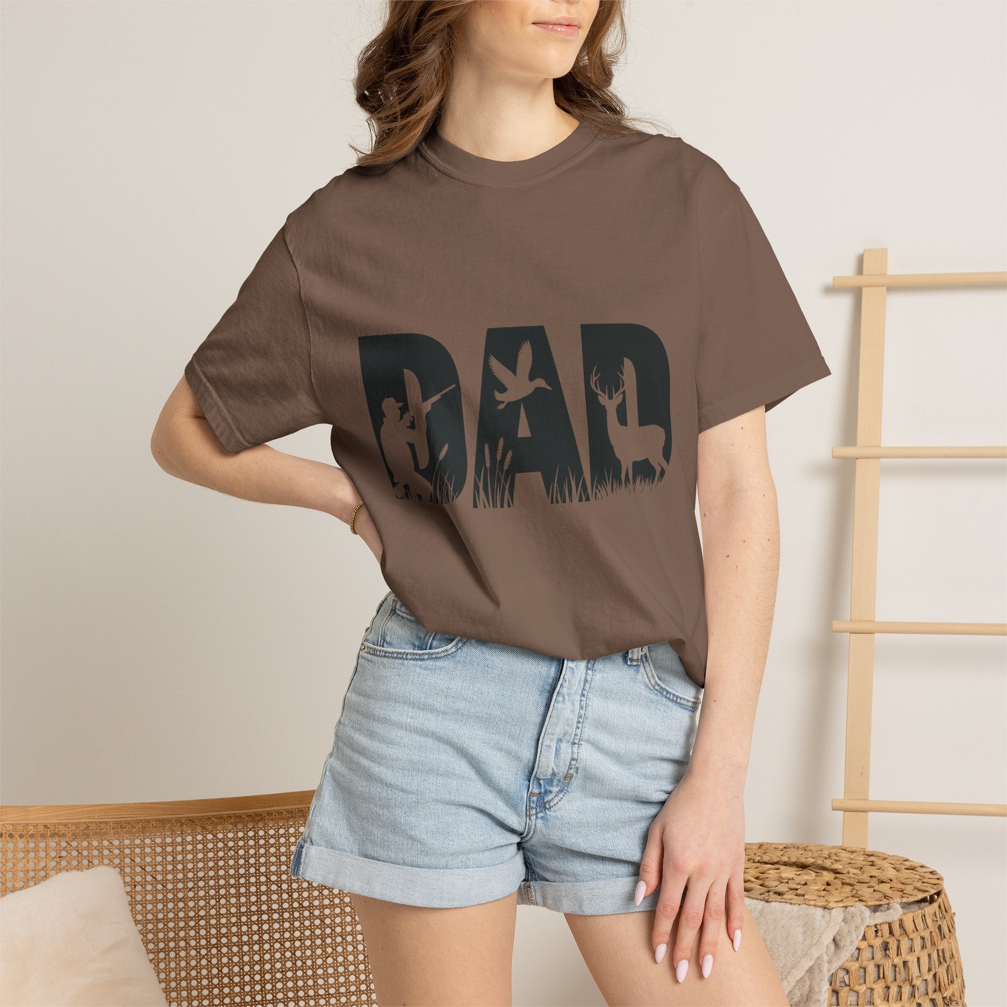 Dad Silhouette Nature T-Shirt — 'DAD' Deer & Camper Outdoor Graphic Tee