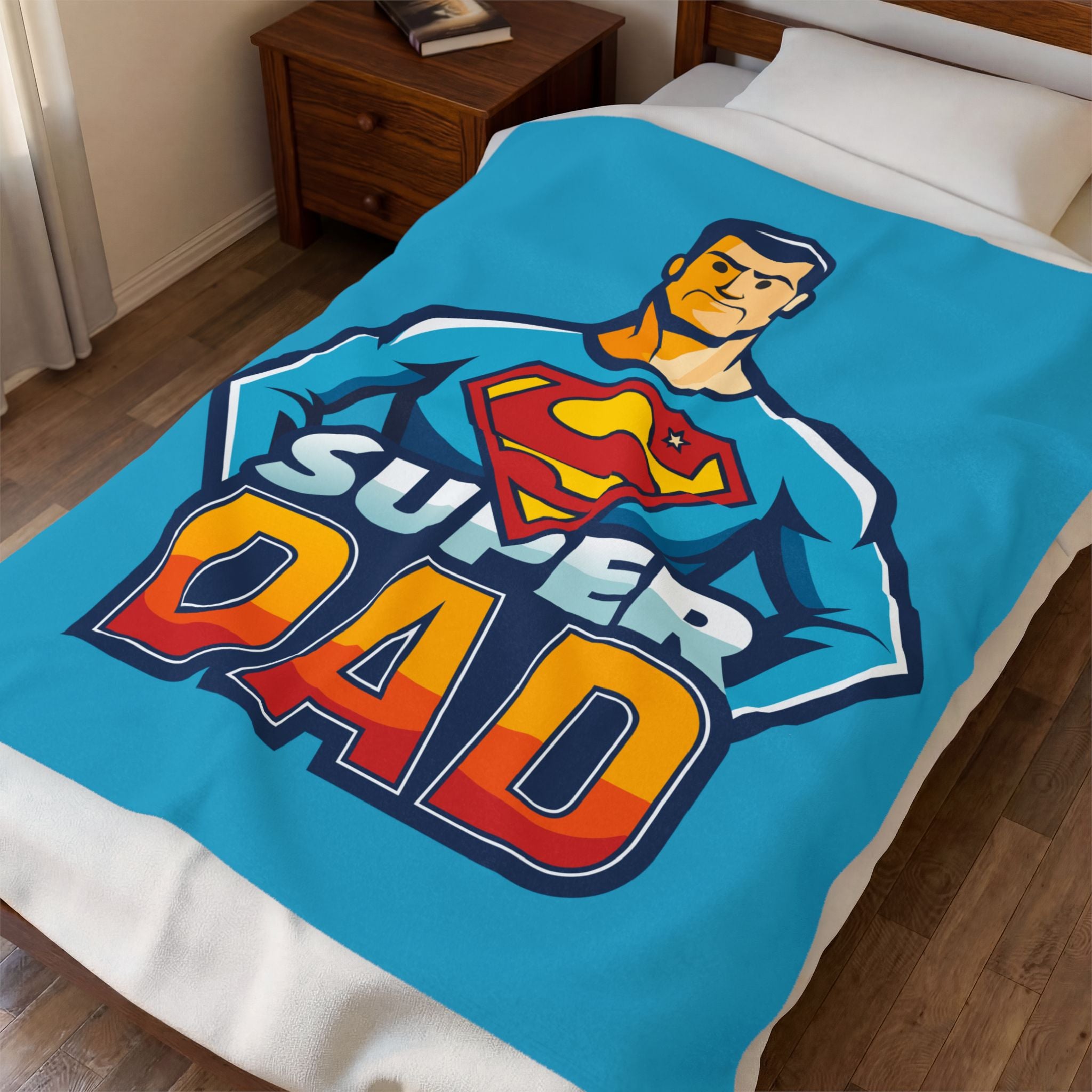 Velveteen Blanket — "Super Dad" Plush Throw (Father's Day Gift)