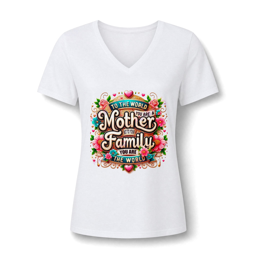 Mother of the Family V-Neck Tee – "To the World You Are a Mother" Floral Gift Shirt