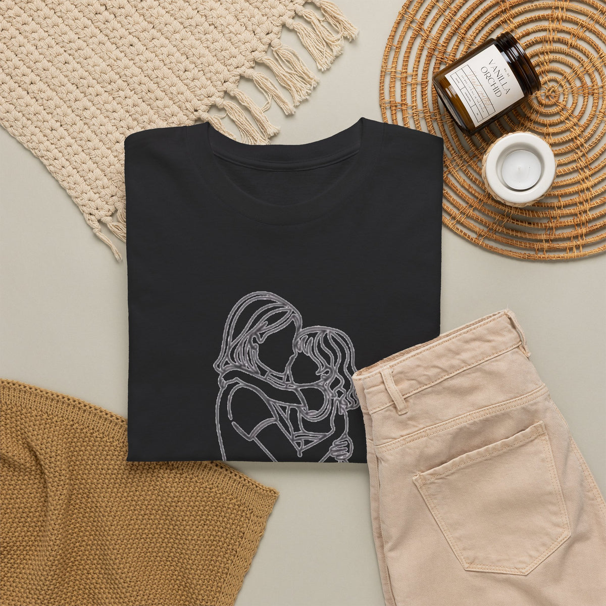 Mother and Daughter Line Art Tee — Minimalist Family Love Shirt