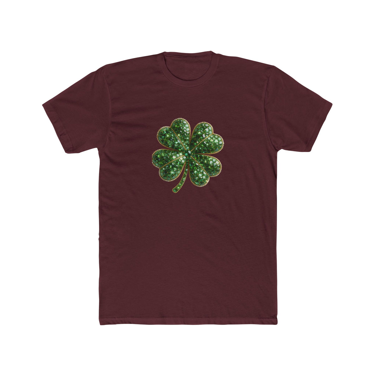 St. Patrick's Day Green Glitter Four-Leaf Clover T-Shirt
