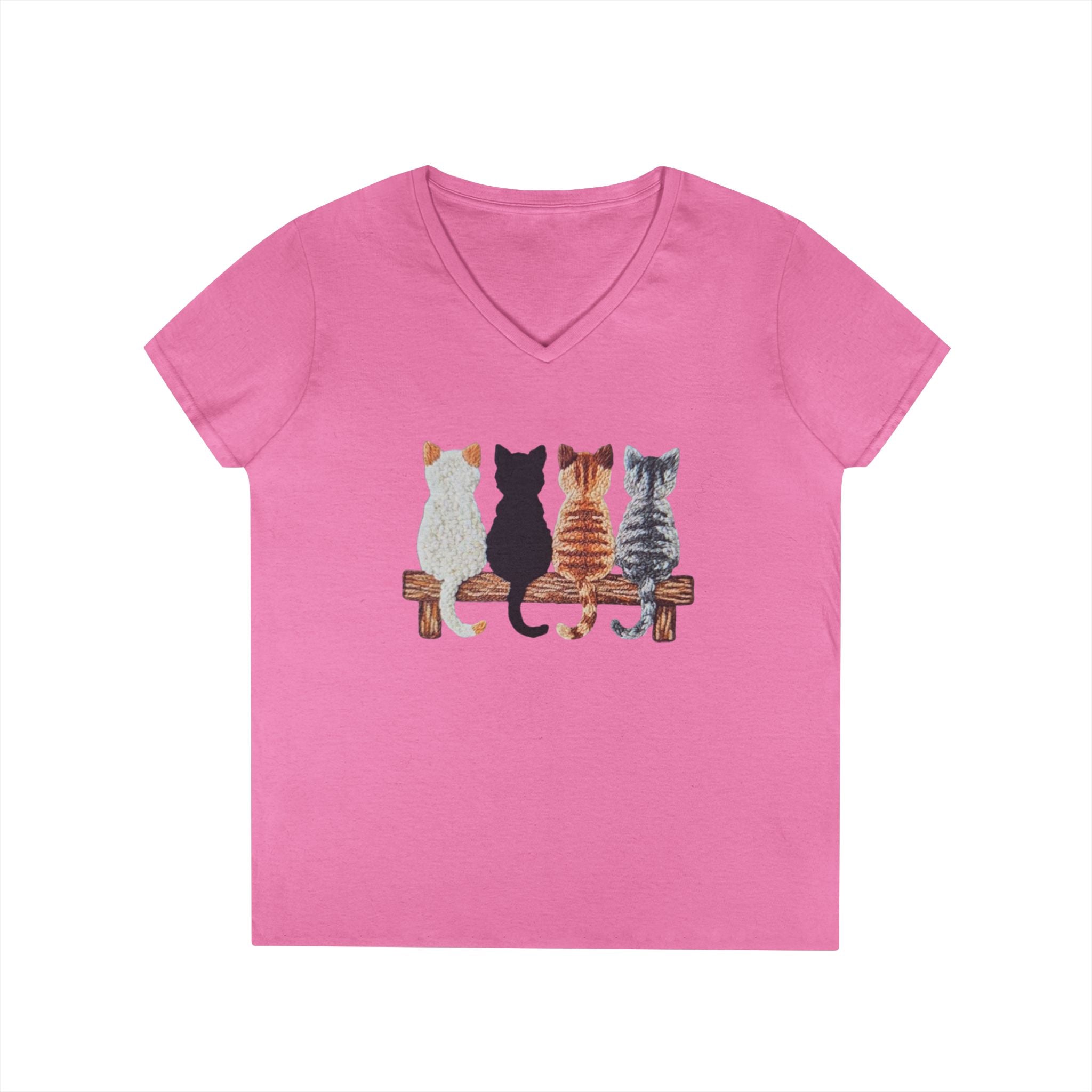 Cute Cats Sitting On A Fence Women’s V-Neck T-Shirt
