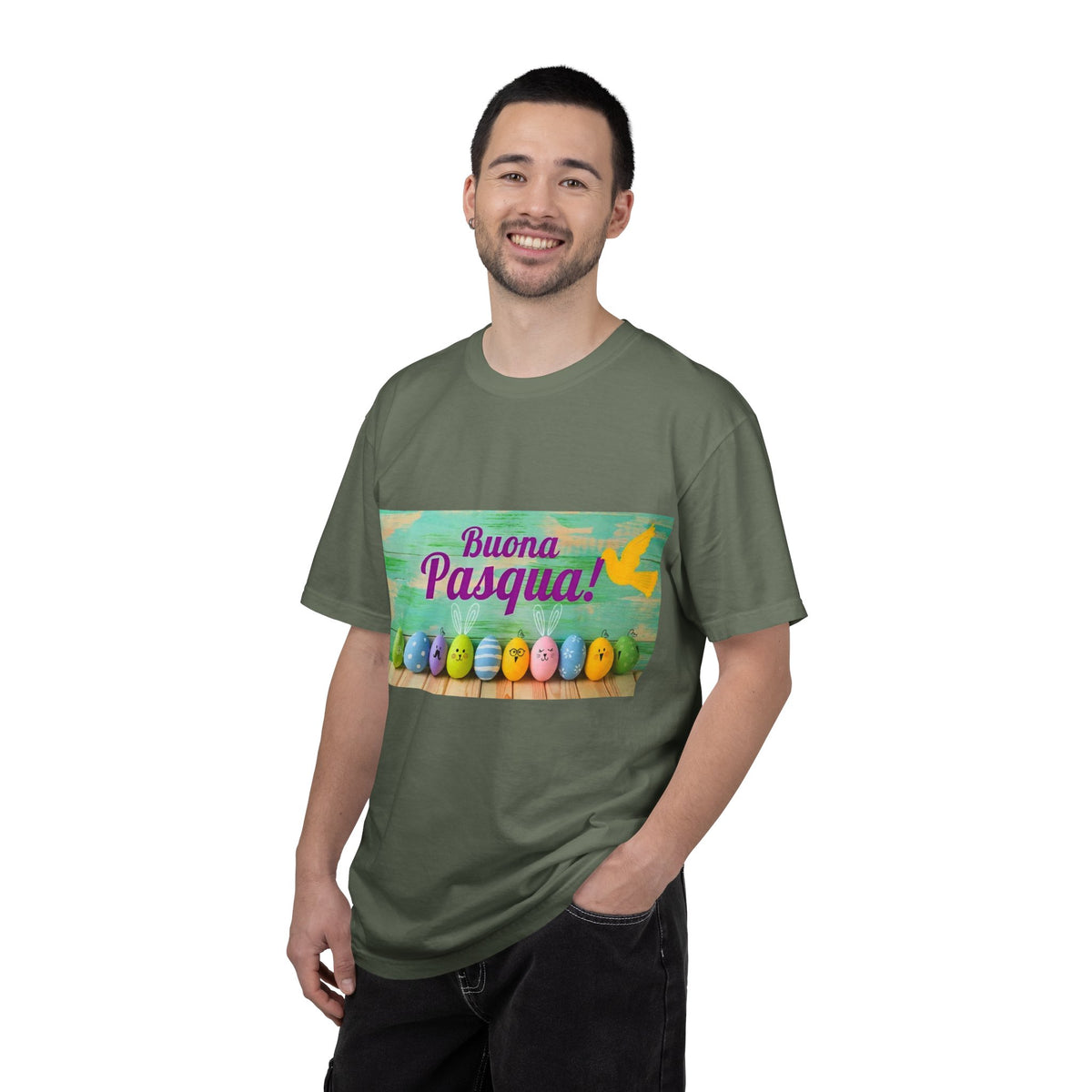 Easter T-Shirt — "Buona Pasqua" Colorful Bunny Eggs Graphic