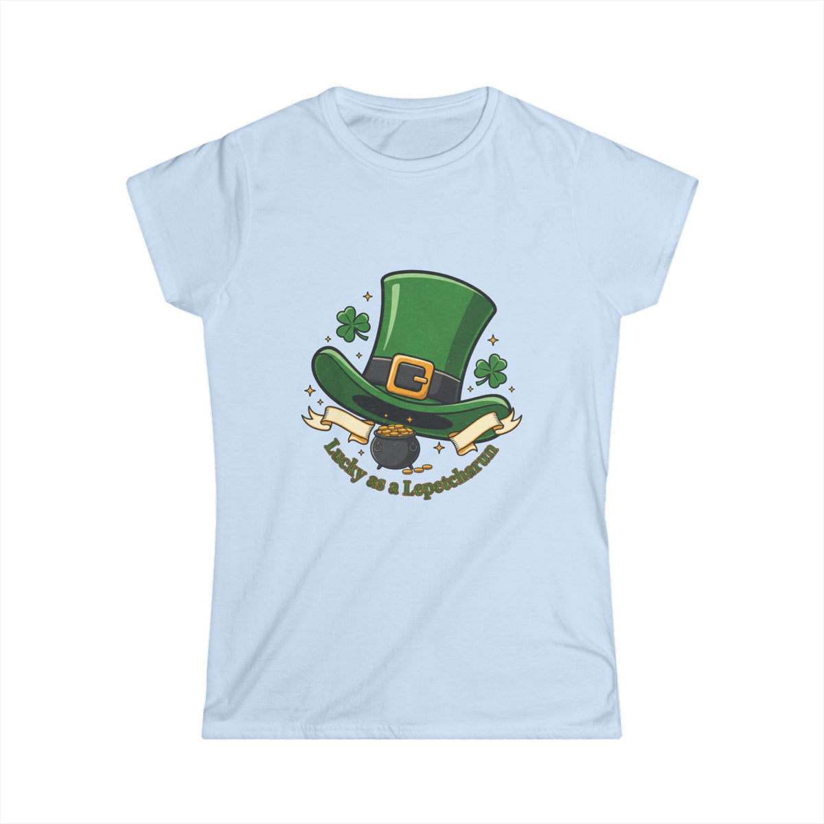 St. Patrick's Day Women's Tee — 'Lucky as a Leprechaun' Shamrock Hat Design