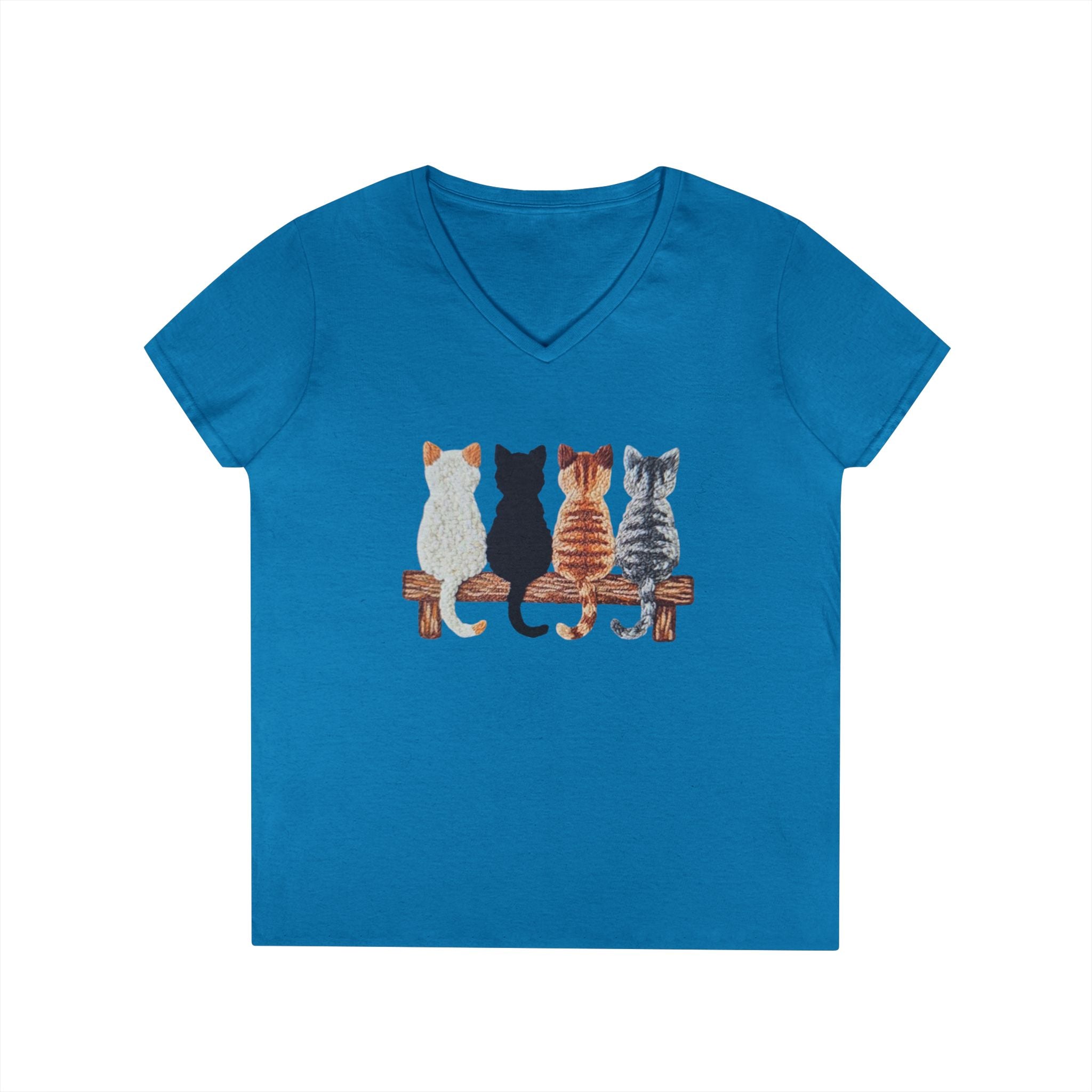 Cute Cats Sitting On A Fence Women’s V-Neck T-Shirt