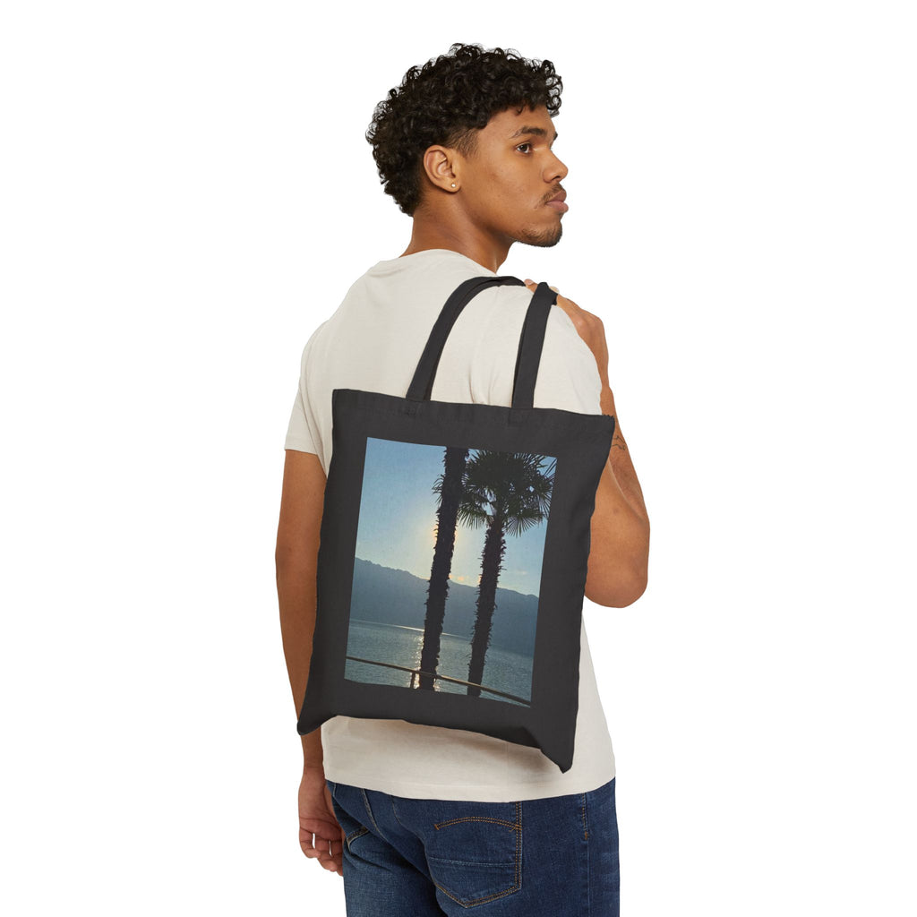 Canvas Tote Bag — Vintage Sunset Palm Beach Print