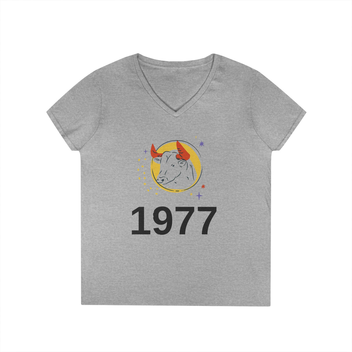 1977 Taurus Zodiac V-Neck Tee — Birthday Gift for Taurus Women