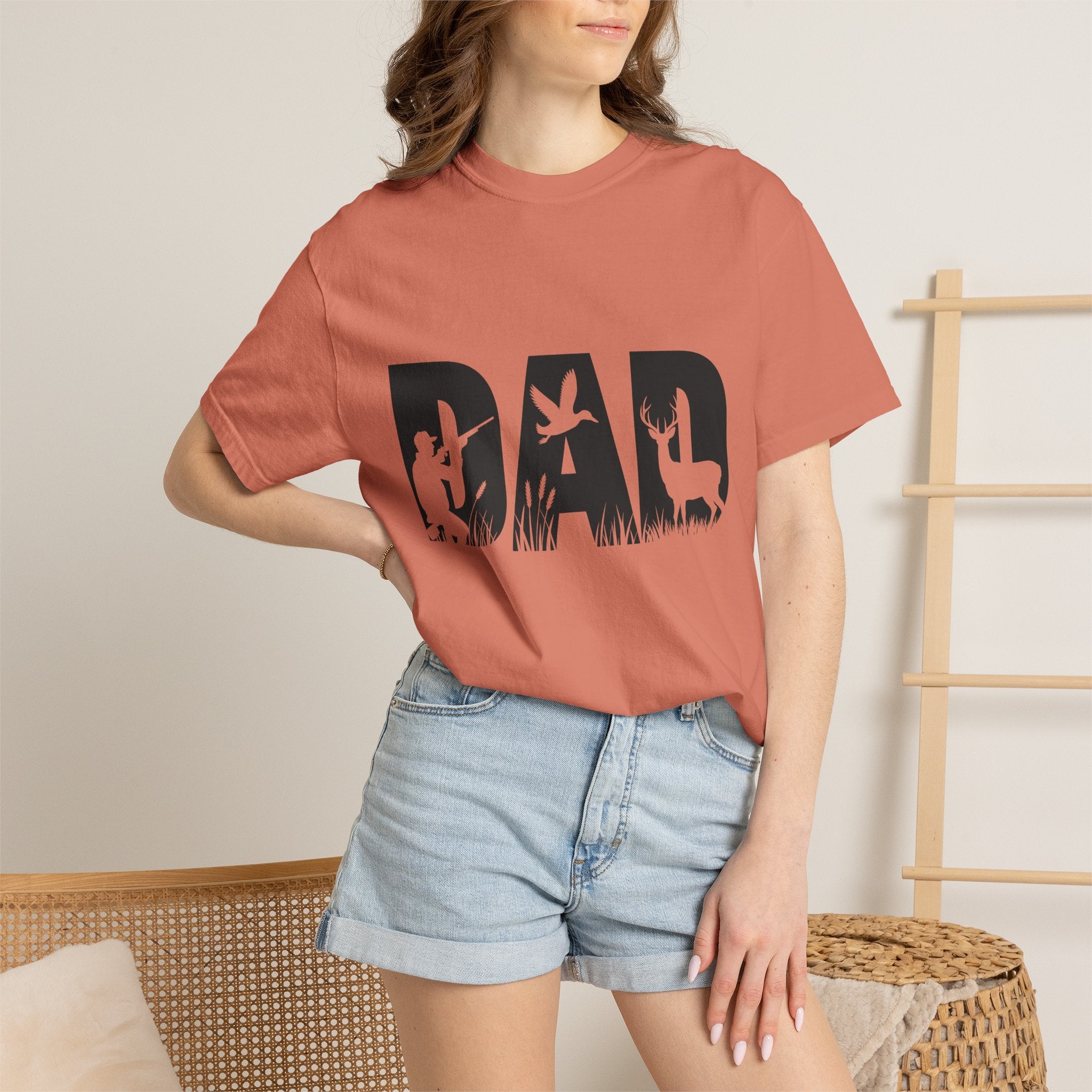 Dad Silhouette Nature T-Shirt — 'DAD' Deer & Camper Outdoor Graphic Tee