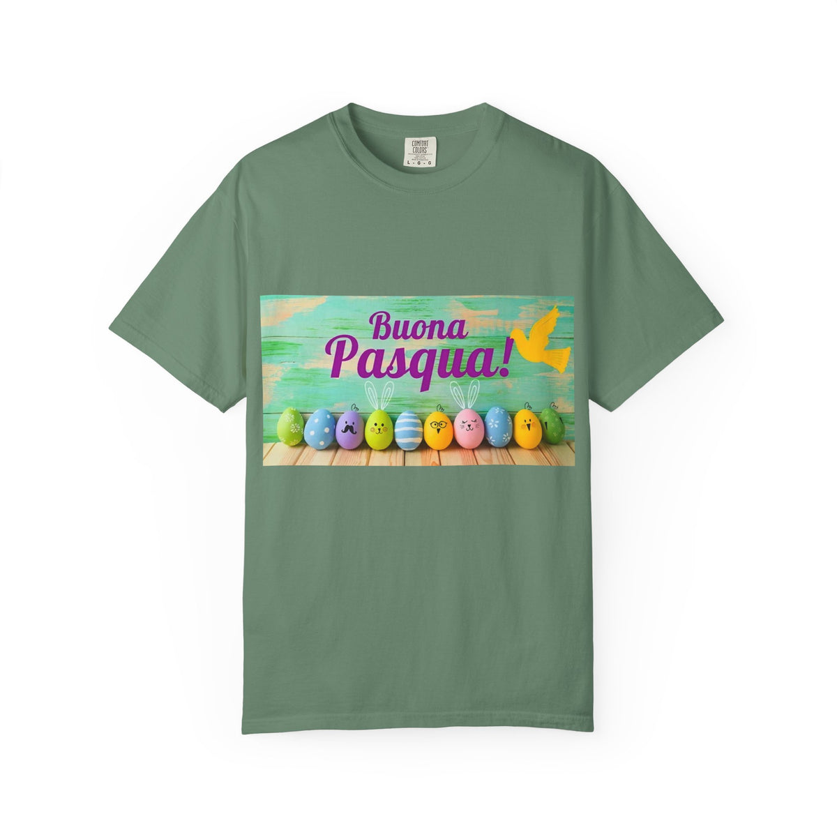Easter T-Shirt — "Buona Pasqua" Colorful Bunny Eggs Graphic