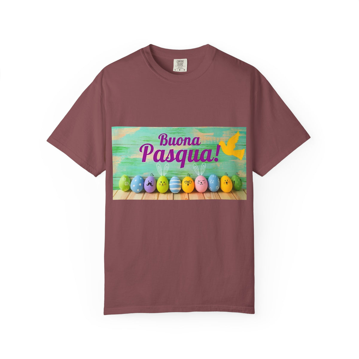 Easter T-Shirt — "Buona Pasqua" Colorful Bunny Eggs Graphic