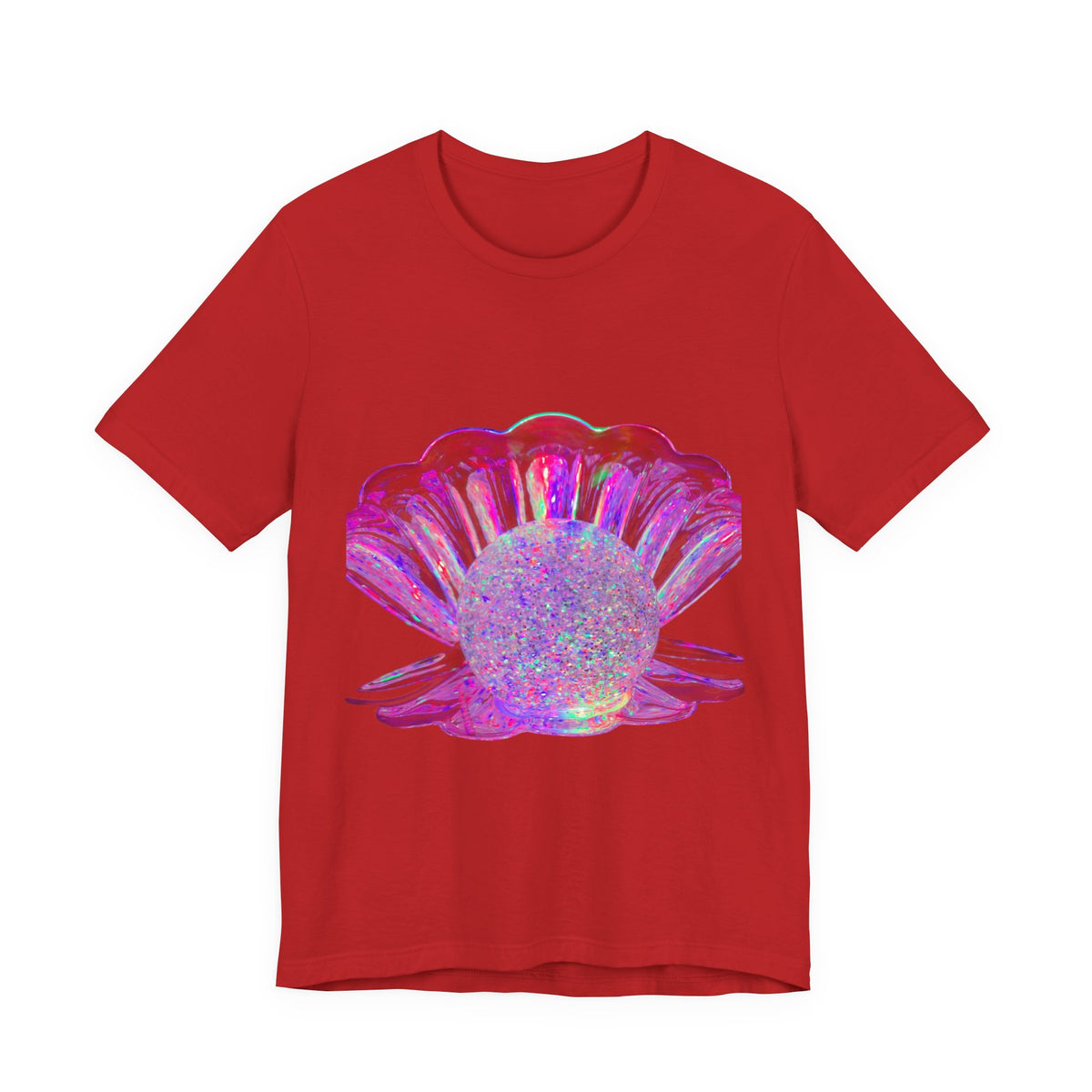 Holographic Pink Pearl Shell Tee — Iridescent Mermaid Beach T-Shirt