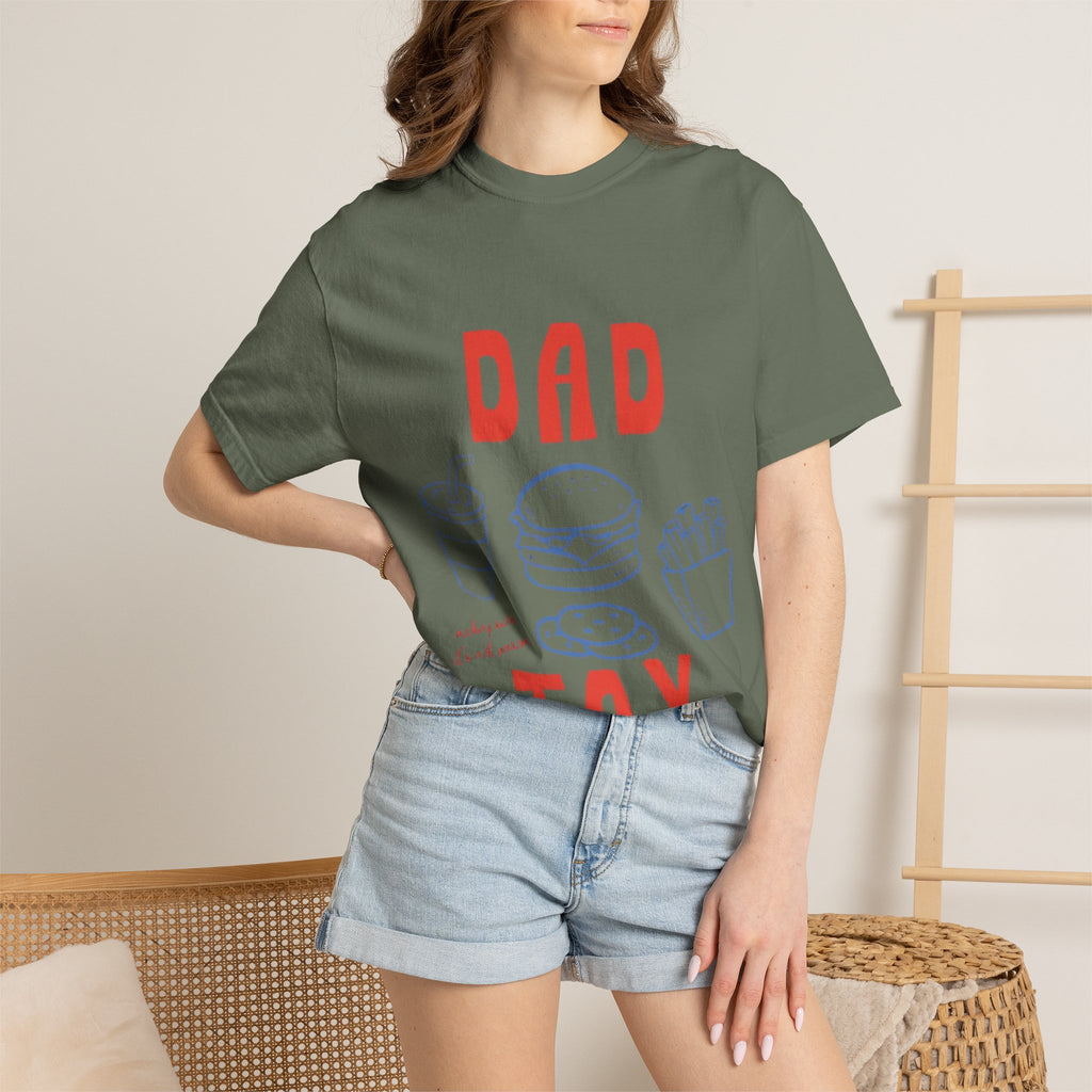 Dad Tax T-Shirt — Funny Father’s Day Tee with Burger, Fries & Drink Graphic