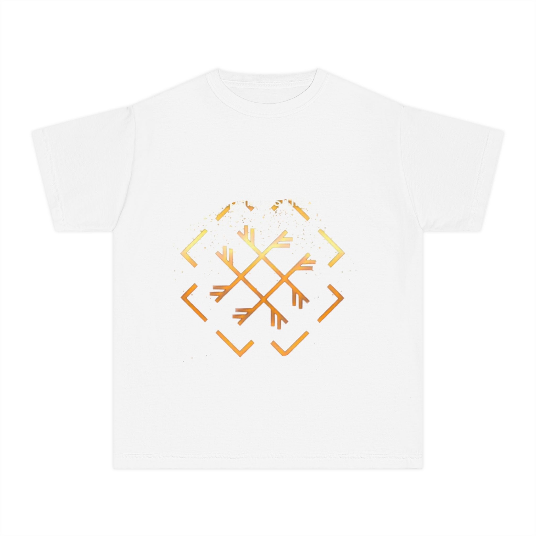 Youth Tee with golden arrow crest graphic, garment-dyed cotton kids T-shirt with crew neck and classic unisex fit