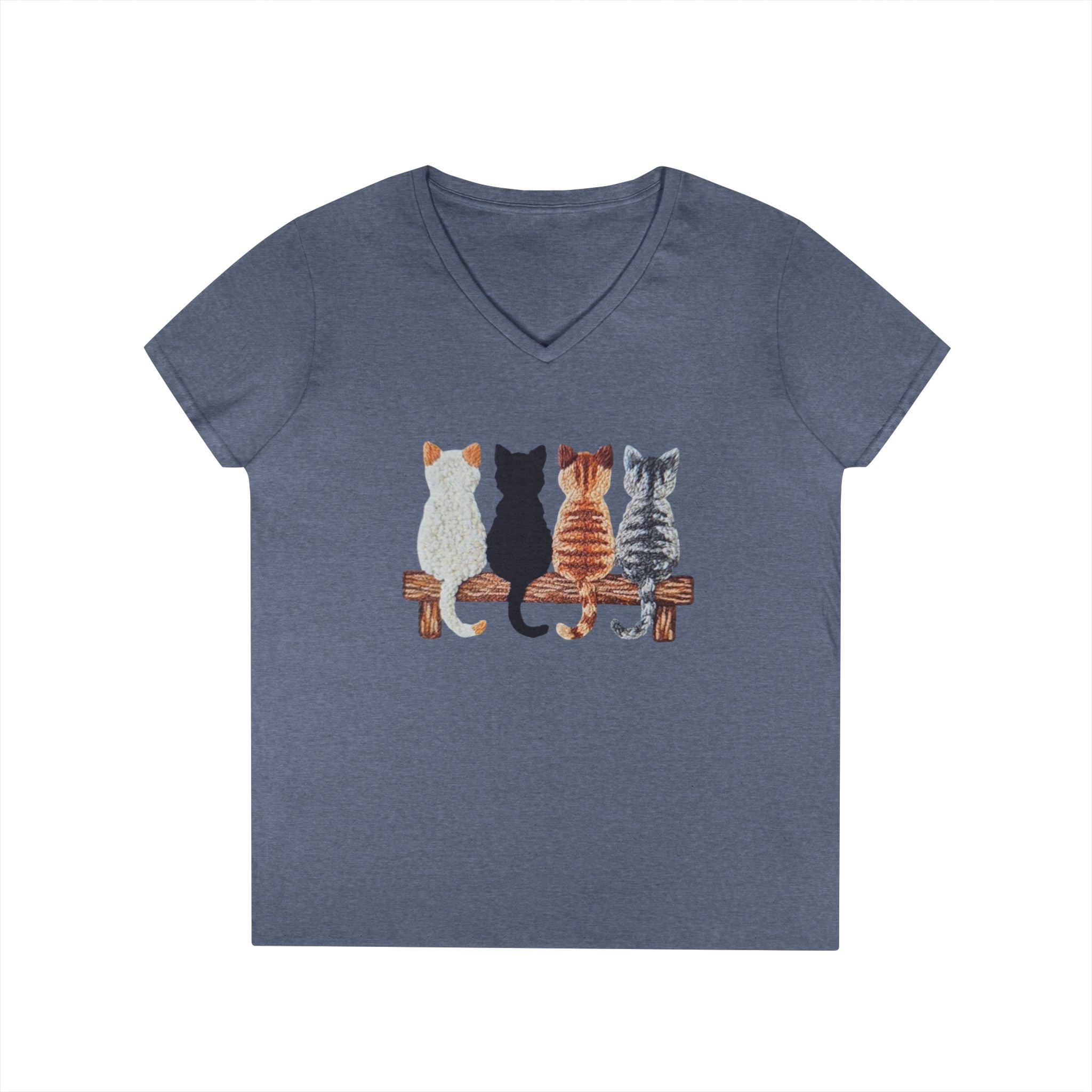 Cute Cats Sitting On A Fence Women’s V-Neck T-Shirt