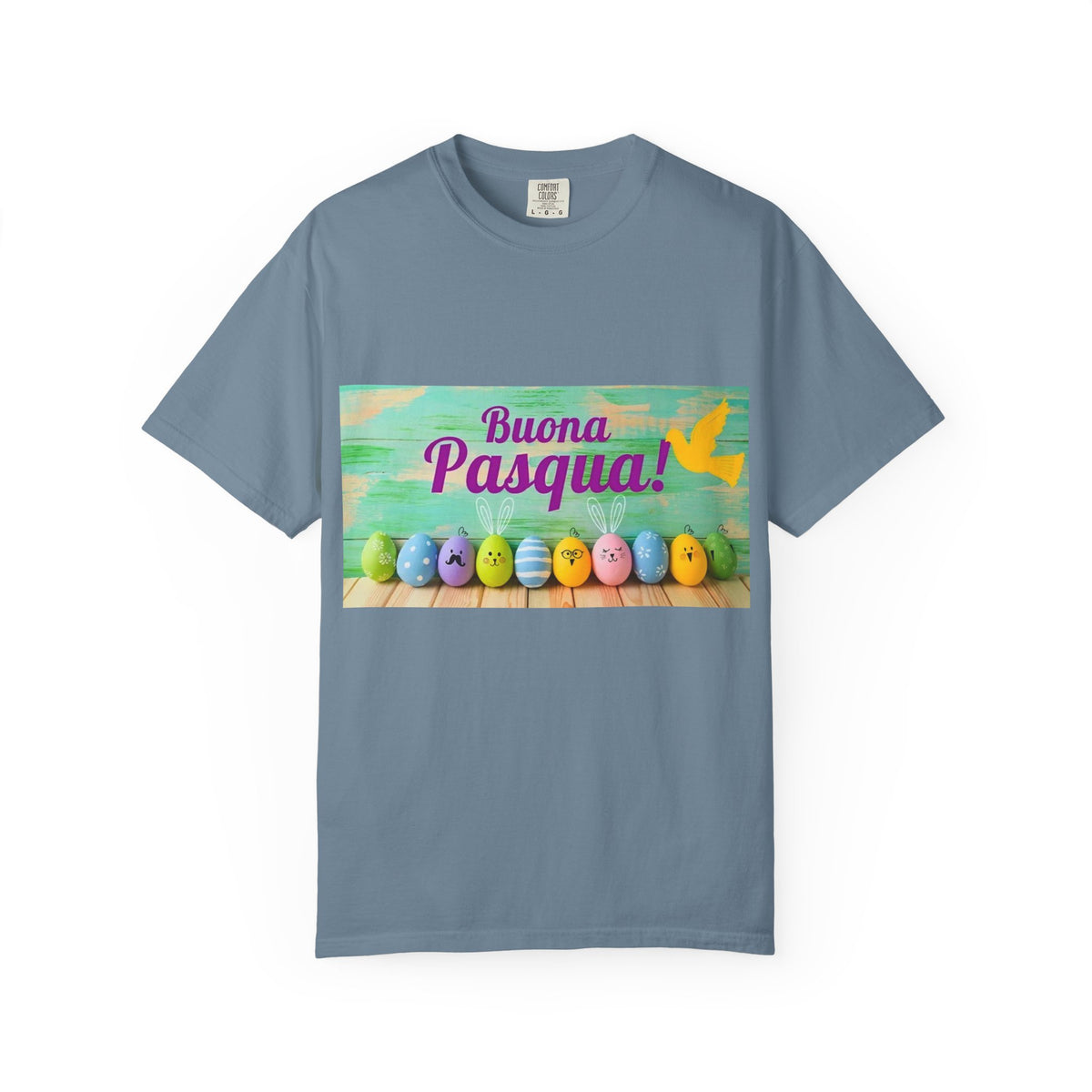 Easter T-Shirt — "Buona Pasqua" Colorful Bunny Eggs Graphic