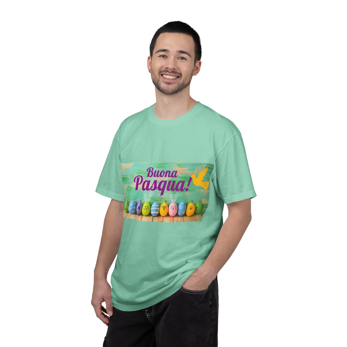 Easter T-Shirt — "Buona Pasqua" Colorful Bunny Eggs Graphic