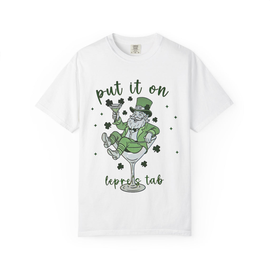 St. Patrick’s Leprechaun Cocktail T-Shirt with funny leprechaun drink graphic on garment-dyed unisex cotton tee