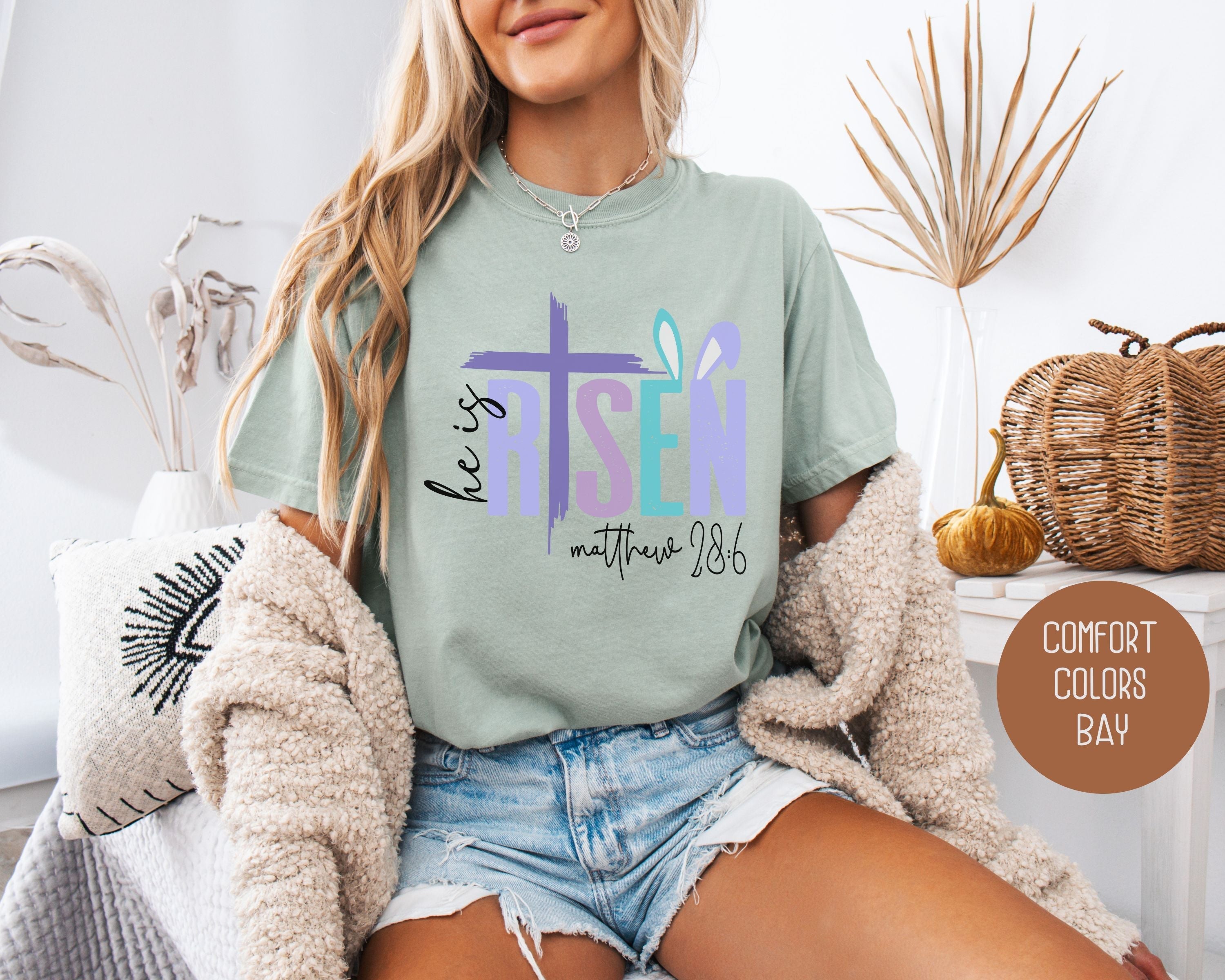 He Is Risen Comfort Colors Easter Shirt-2