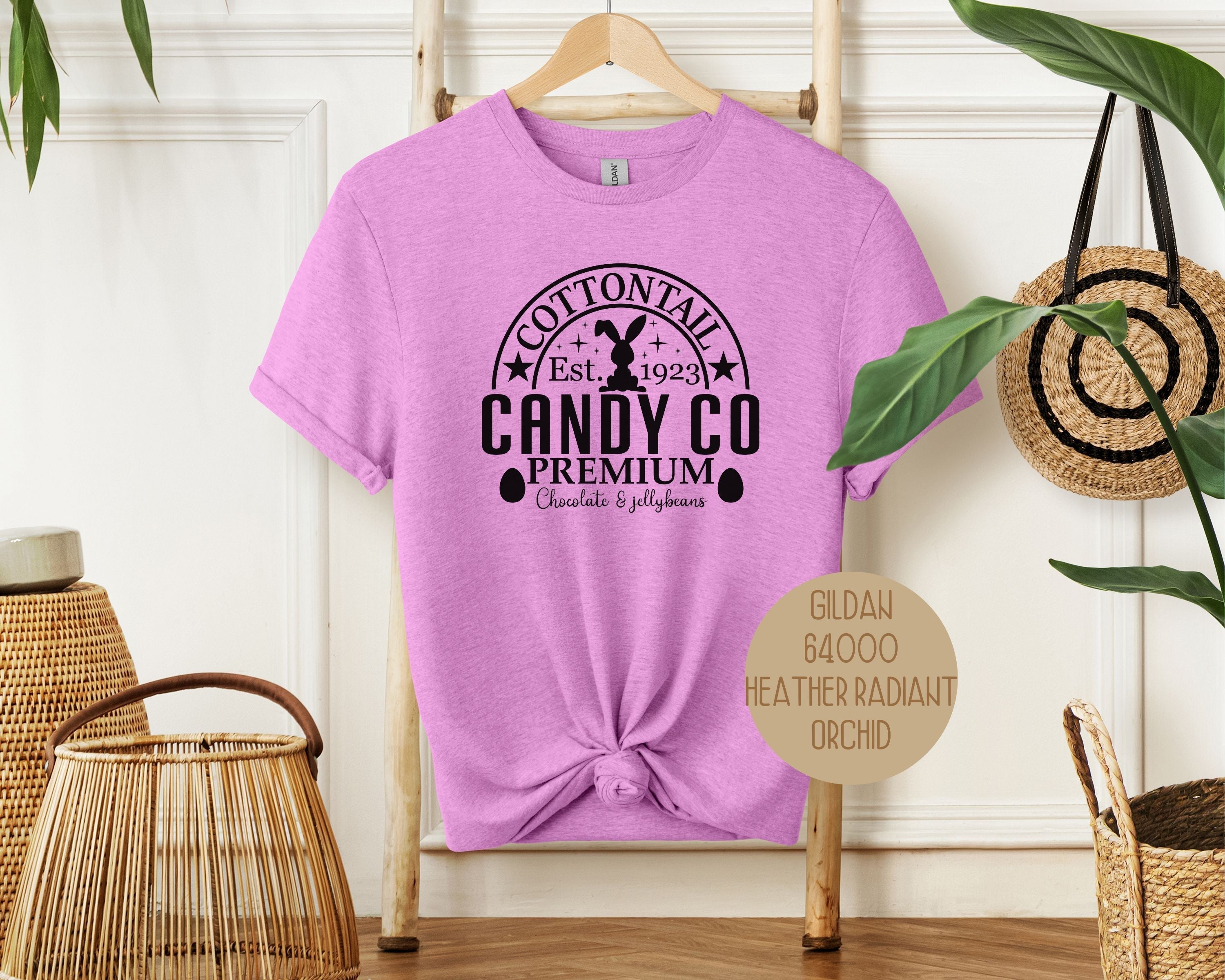 Cottontail Candy Company Easter Shirt unisex crew neck tee with Easter bunny graphic and soft cotton fabric