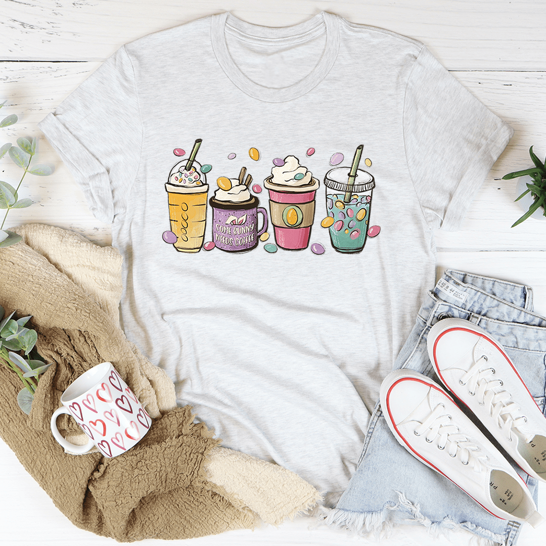 Easter Bunny Coffee T-Shirt in soft 100% cotton with USA-made digital print and playful bunny coffee graphic