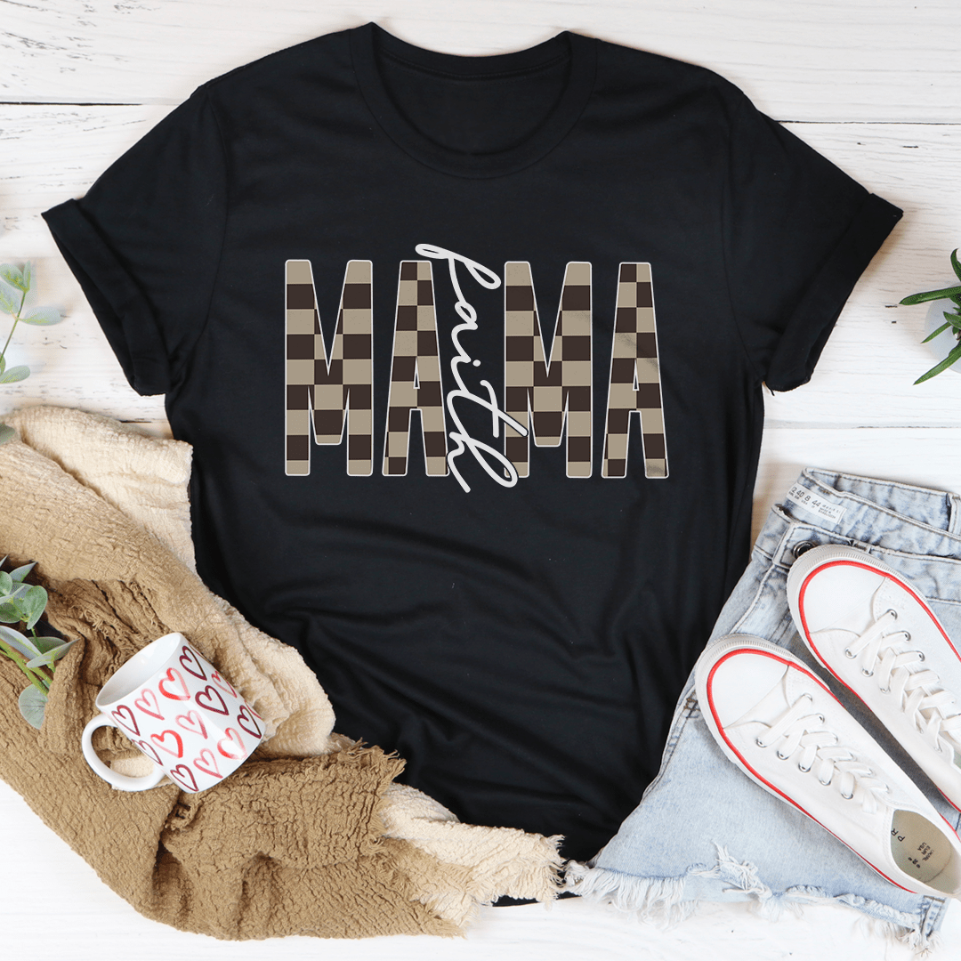 Mama Faith Tee in peachy color, unisex short sleeve cotton shirt with classic crew neck and soft retail fit