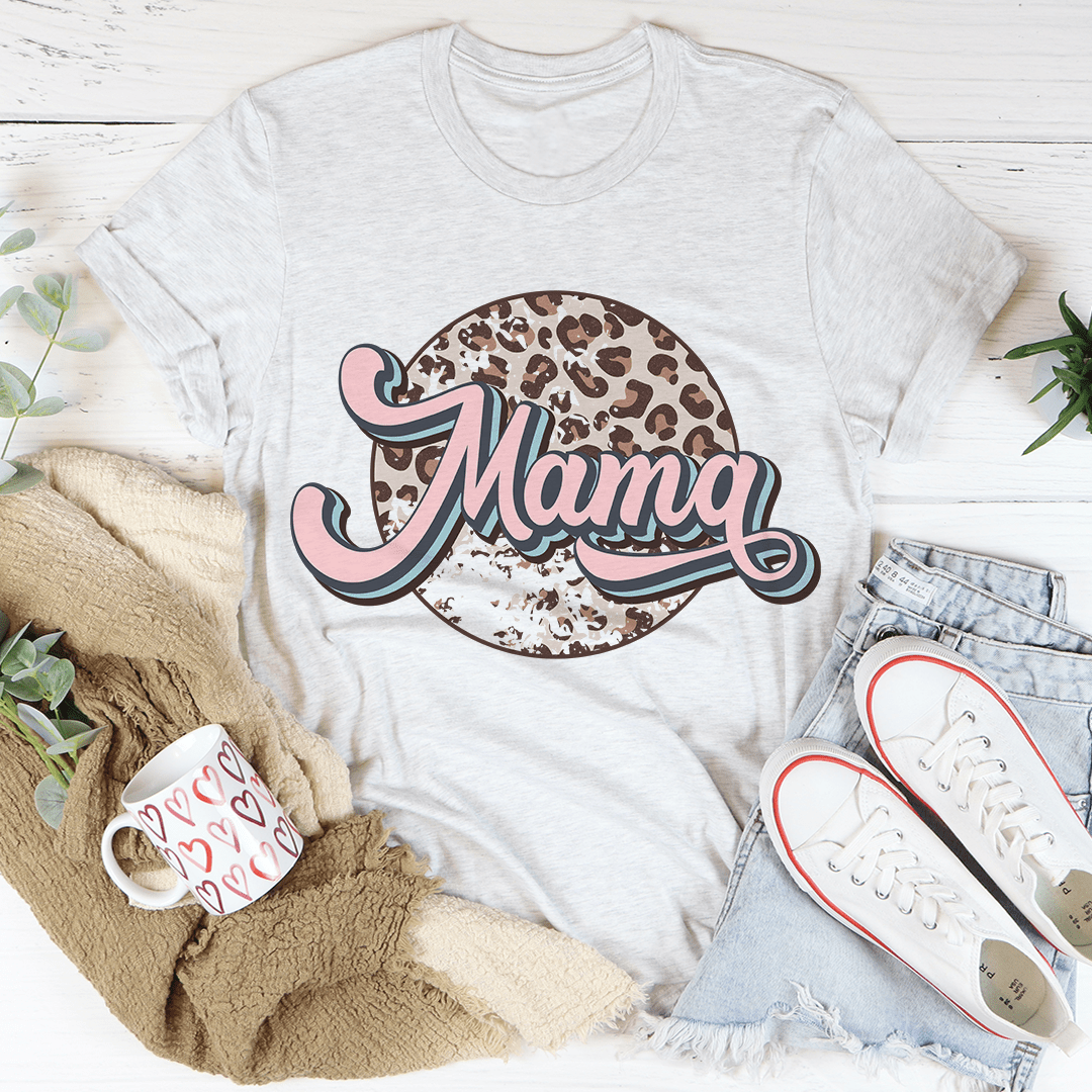 Mama Retro Leopard Tee unisex cotton T-shirt with retro leopard graphic and short sleeves